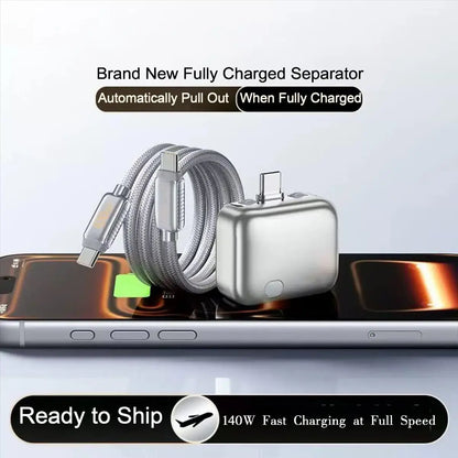 140W PD Auto-Eject Fast Charger AI Chip Overcharge Protection Smart Power Disconnector Full Charge for IOS Phones Tablets Laptop