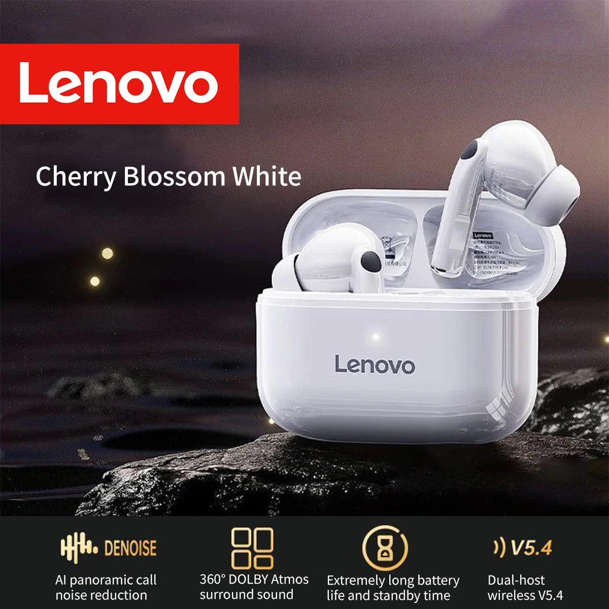 Lenovo Wireless Bt5.4 Low Latency Earbuds with Mic Hd Call Noise Reduction Long Standby Earphones Human Ear Design Headphones